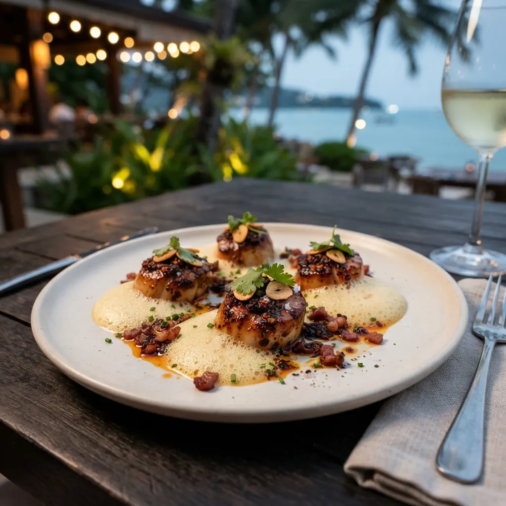 Sambal-infused scallops with lemon butter foam