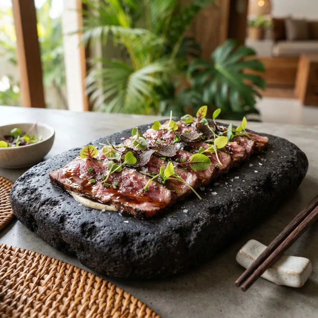 Truffle-infused beef tataki with soy